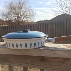 Vintage Cathrineholm Norway Mid Century Blue Lotus Skillet with Lid